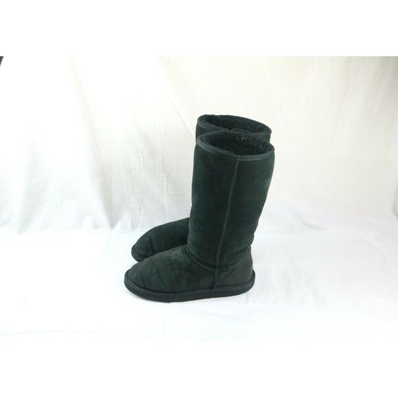 UGG AUSTRALIA womens 8  Classic Tall Leather Sheepskin Boots Black - Picture 1 of 9